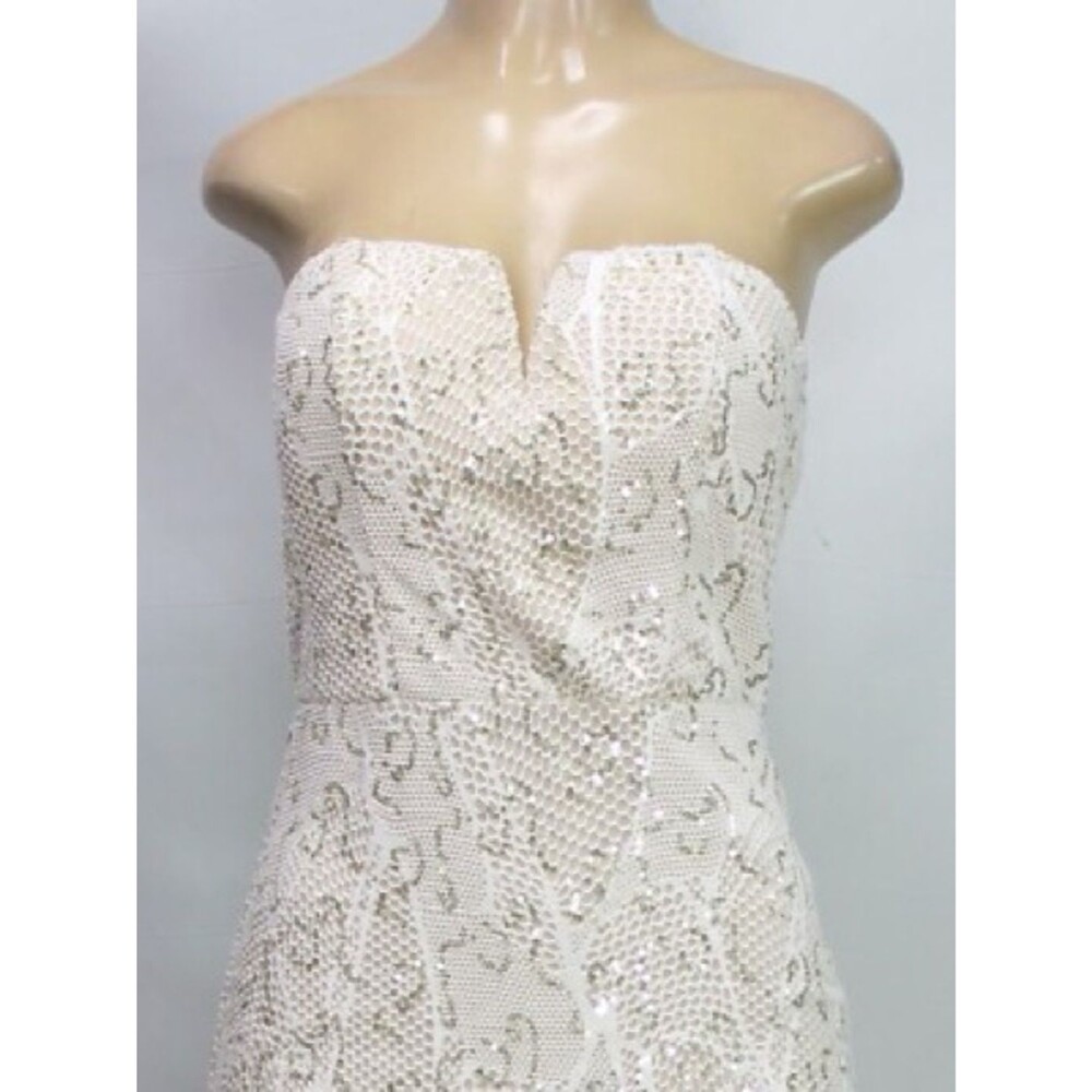 Bailey Blue Long Ivory & Gold sequins Lace dress prom wedding XL Extra Large